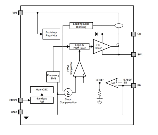 ブロック図 - Texas Instruments LMR14010A降圧コンバータ